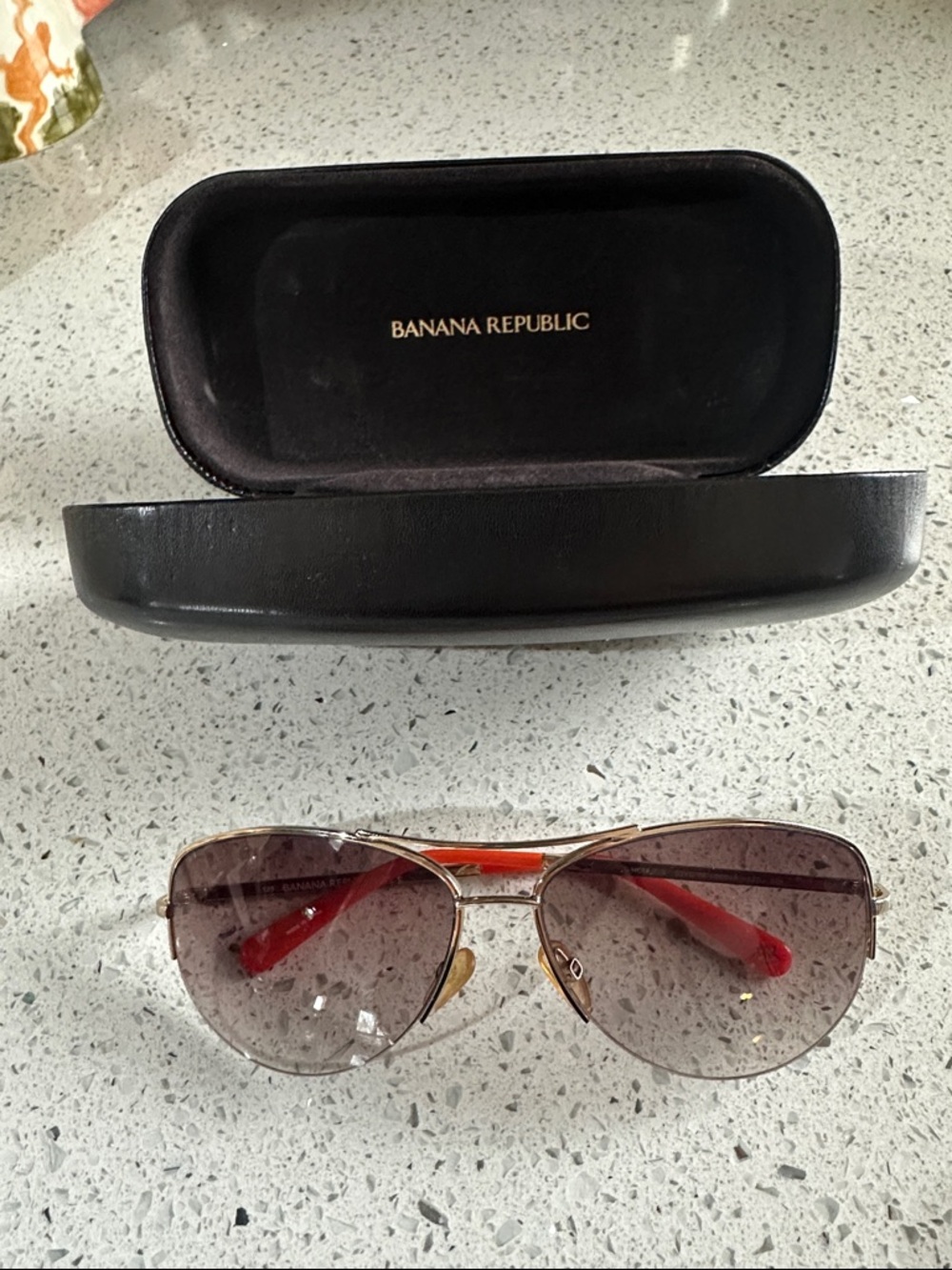 Banana Republic Aviator Sunglasses with Gold Frame and Red Temples